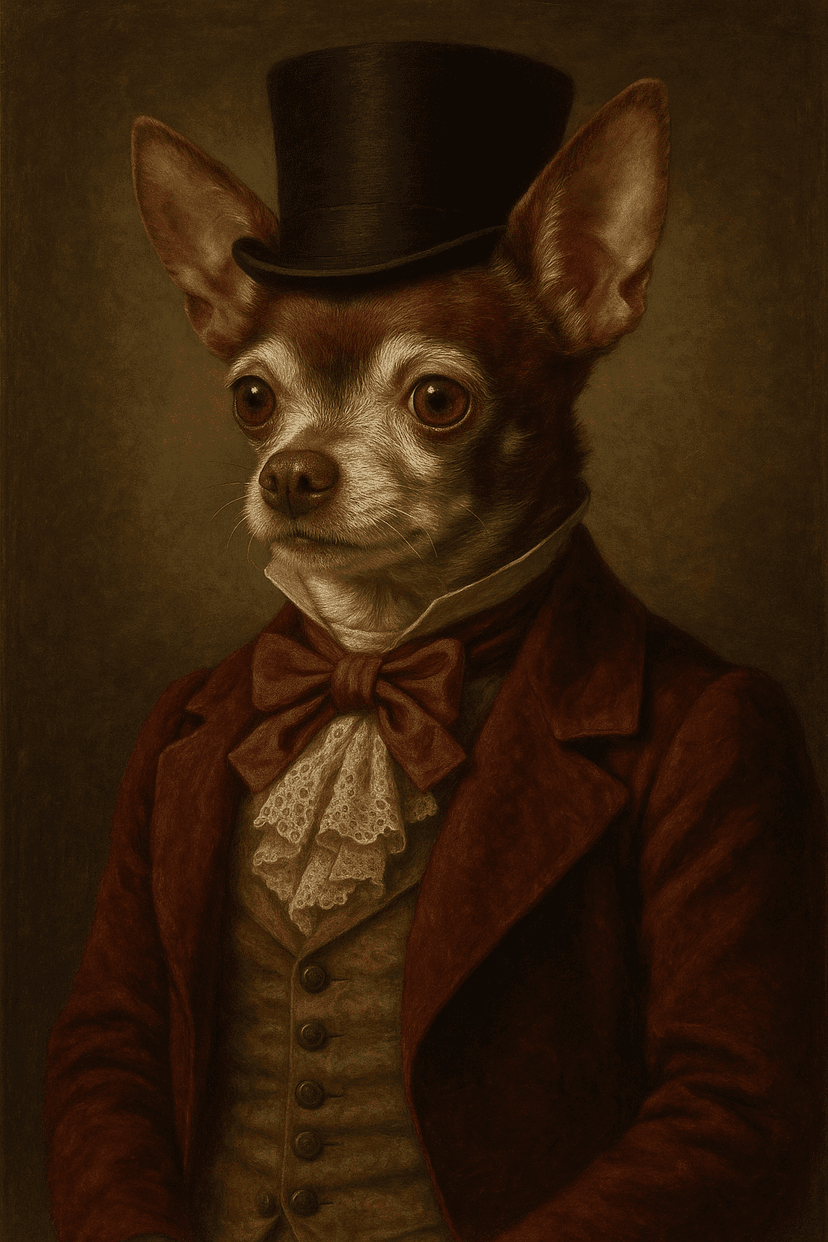 Spikey the dog as a Victorian noble — one of the first AI pet portraits