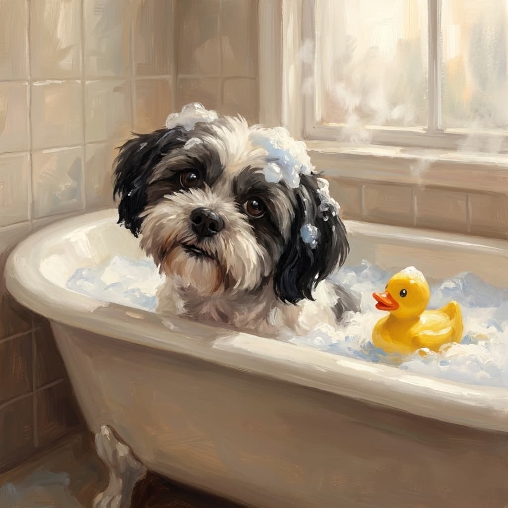 Bubble Bath Pet Portrait Example