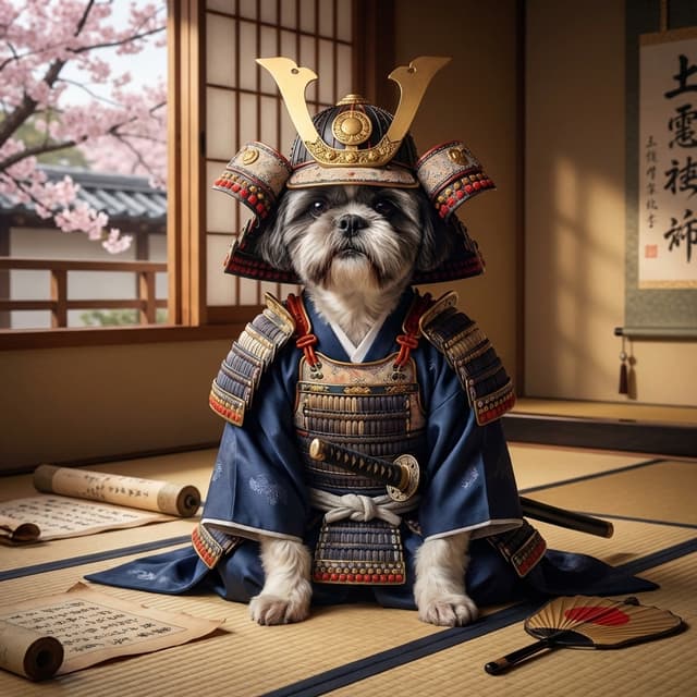 Ancient Samurai pet portrait style