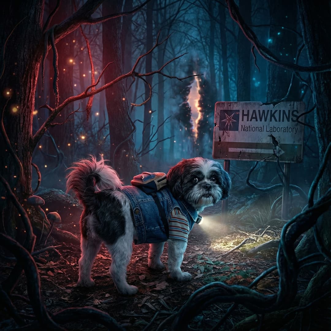 80s Retro Horror Pet Portrait Example