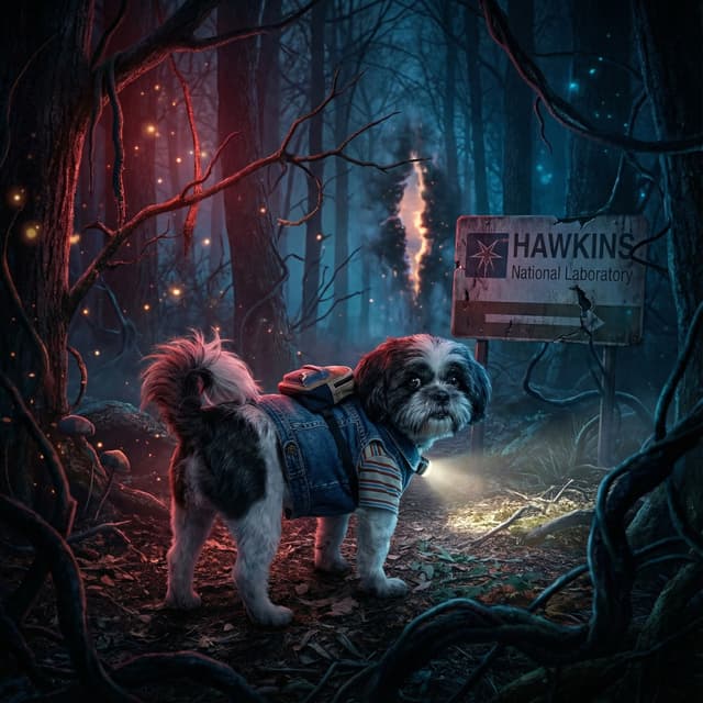 80s Retro Horror pet portrait style