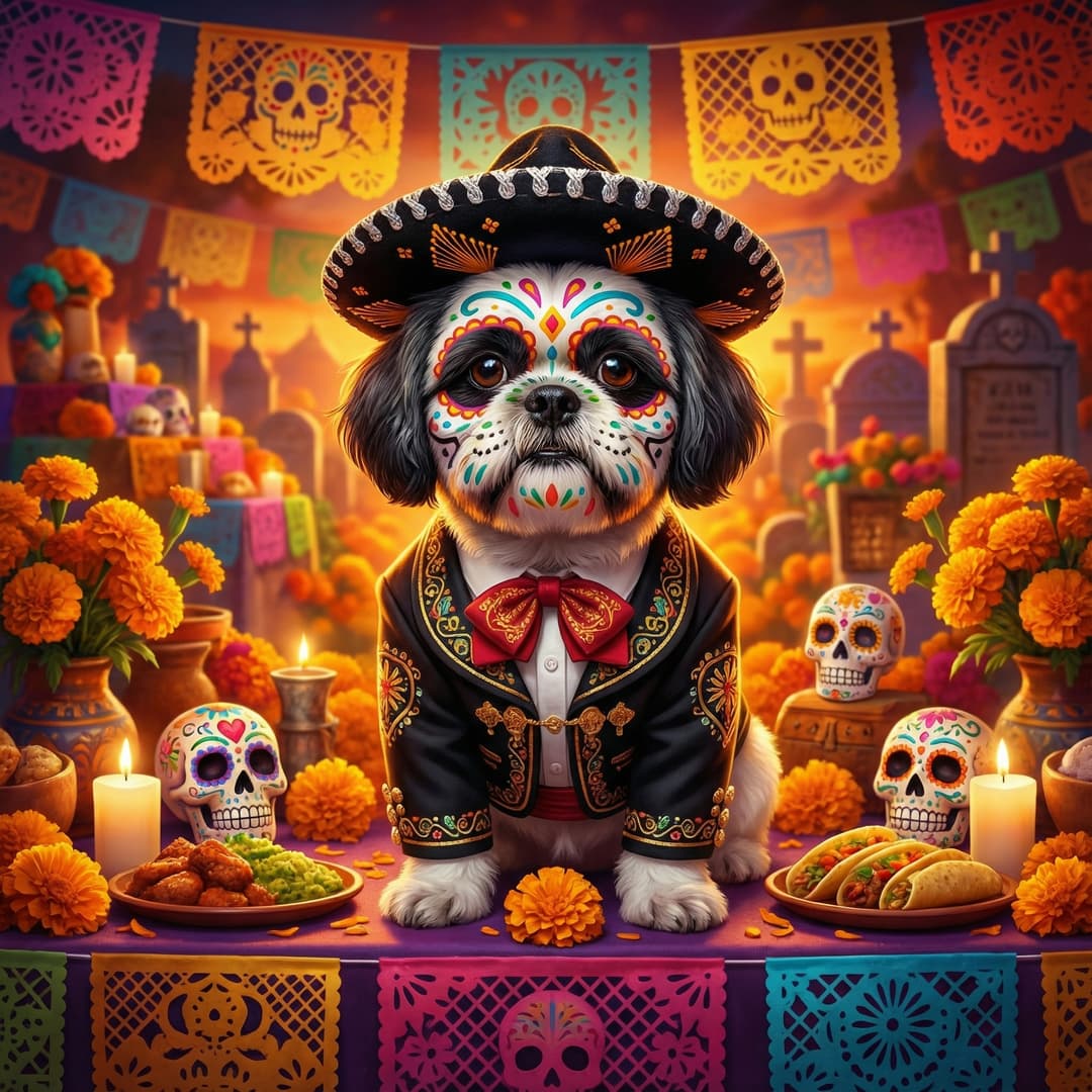 Día de Los Muertos Pet Portrait Example