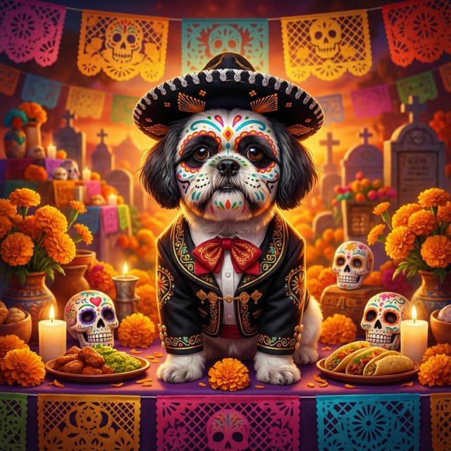 Día de Los Muertos pet portrait style